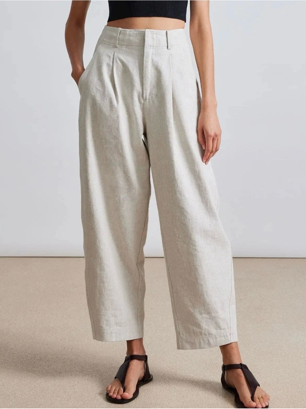 Apiece Apart Bari Cropped Cotton Linen High Waist Trouser in Flax Beige Size 4